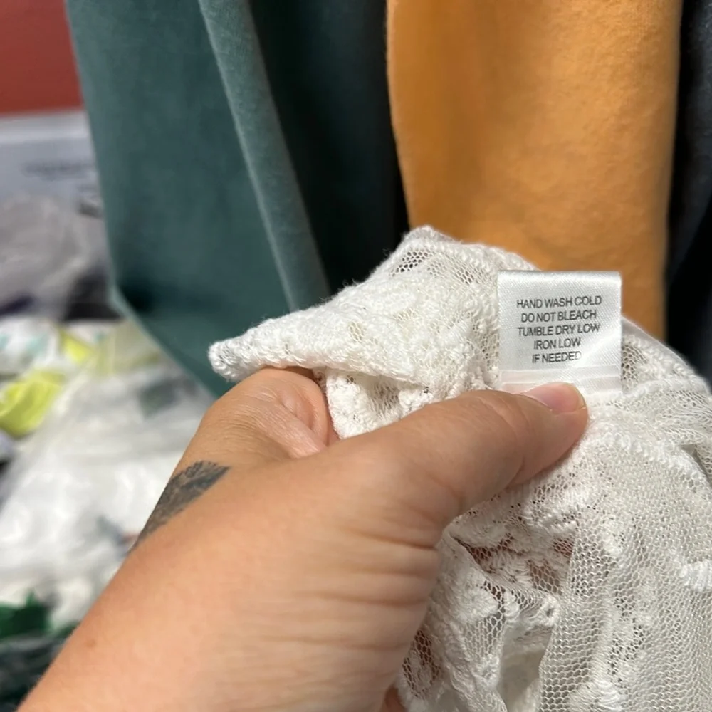 Cherry Pink Cream Lace Embroidered Pancho Style Sheer Blouse - Picture 5 of 8